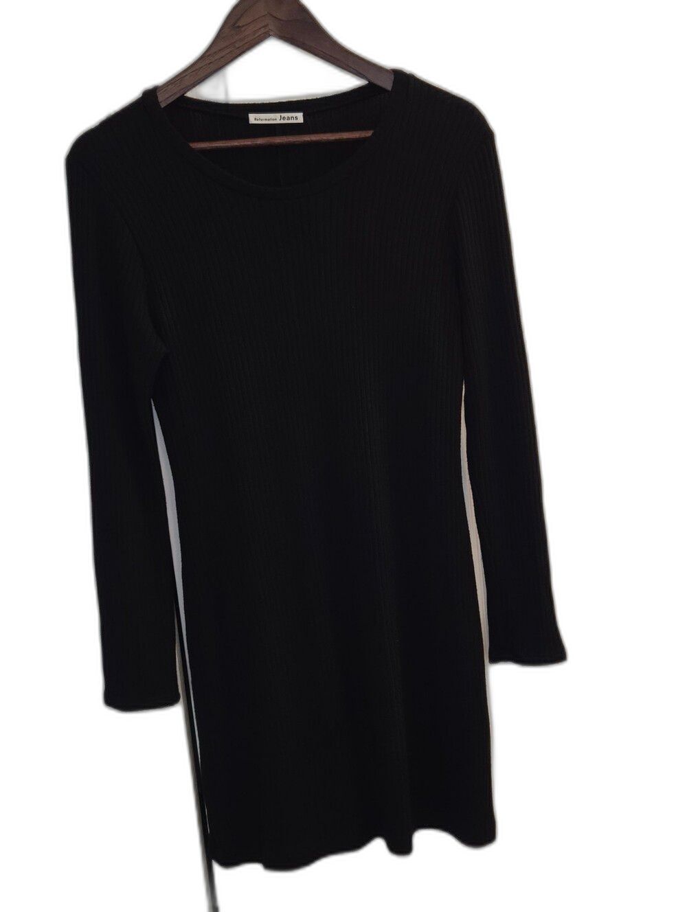 Reformation Black Ribbed Long-Sleeve Dress Womens Size M